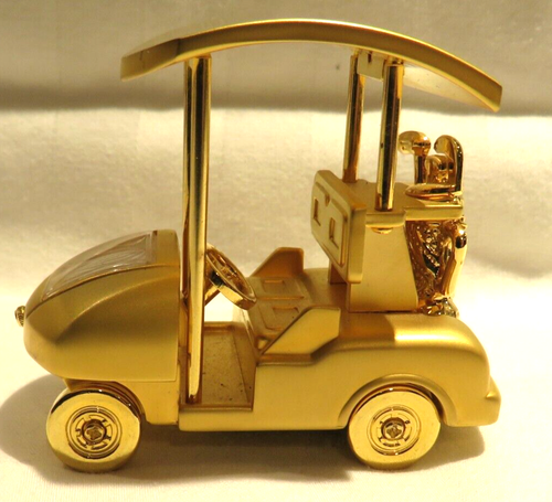 Platinum Quartz Gold Toned Miniature Golf Cart Clock Needs a Battery