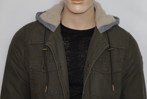 NEW Guess Hooded Jacket in Olive Size Medium Snap-Button Front 100% Cotton - Picture 6 of 17