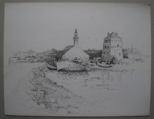 Disegno Inchiostro Paesaggio Marino Bretone Di Jacques Boeri (1929/2004)