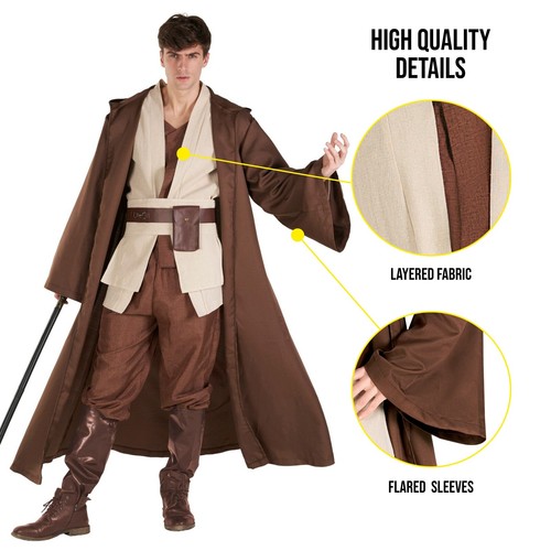 Men`s Jedi Knight Costume Adult Star Fantasy Hooded Robe Space Cosplay ...