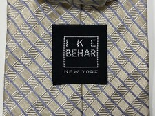 IKE BEHAR NEW YORK IVORY/BLUE 100% SILK MADE IN USA TONAL PATTERN TIE