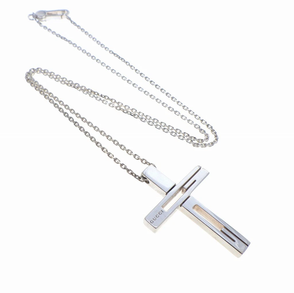 Collana Ciondolo Ciondolo Croce GUCCI Cutout G 228364 Ag925 Argento 50cm Lucidato