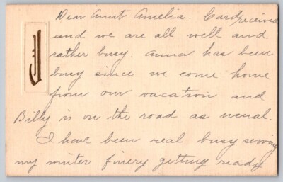 Vintage monogramed embossed J with message front back unposted? Postcard