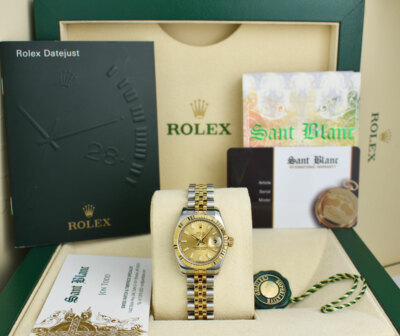ROLEX Ladies 18kt Gold & Stainless DateJust 26 Champagne Index 179173 SANT BLANC
