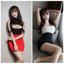 Women Hollow Out Bodycorn Dress Mini Tights Slim Micro Tube Party Clubwear