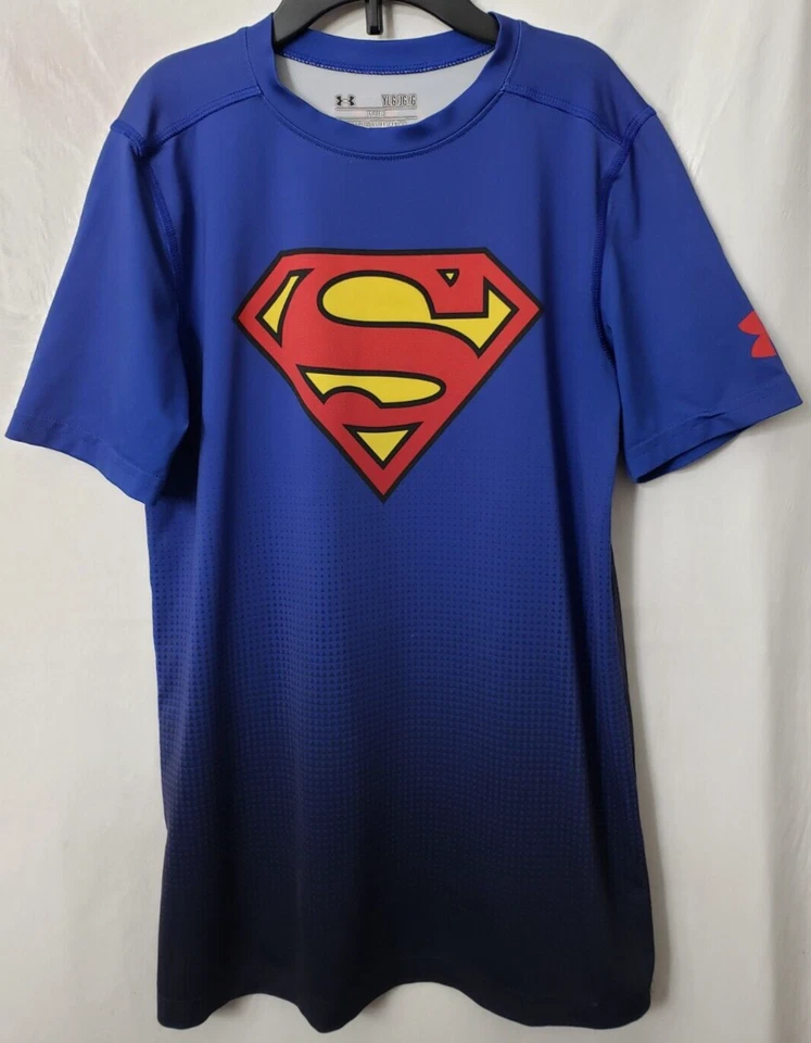 Under Armour DC Comics Shirts L Youth Boys Batman Superman Stretch Heat Gear Top - Image 2 of 4