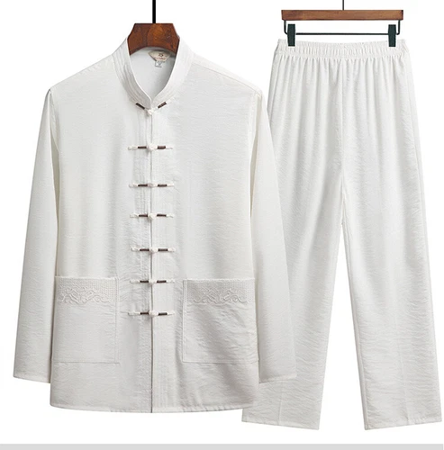 Men Chinese Tang Suit Tai Chi Set Kung Fu Long Sleeve Shirt Pant Uniform 2 Piece - Bild 17 von 31