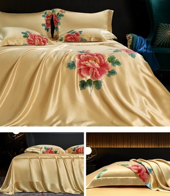 25 MM Mulberry Silk Bedding Set 4pcs Duvet Cover Flat Sheet Set Hand-painted 