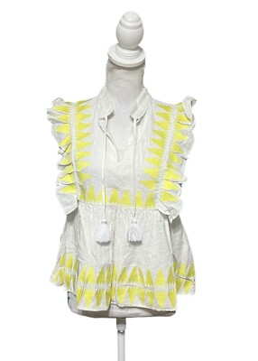 Marie Oliver M Becca Top Yellow White Embroidered Linen Blend Sleeveless Top
