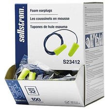 Sellstrom S23412 Disposable Corded Foam Ear Plugs, 32dB NRR, Hi-Viz Green