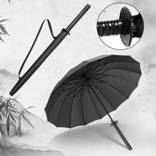Long Handle Katana Umbrella UV Blocking Black Parasol Ninja Knife Japanese Katan