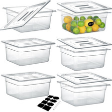 6 Pack 1/2 Size 6" Deep NSF Polycarbonate Food Pans with Lids  Stackable Clear