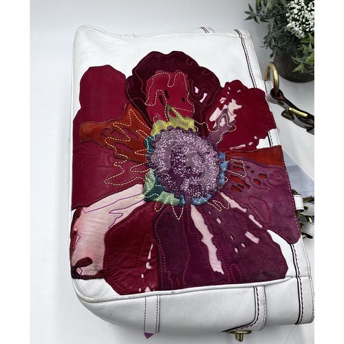Borsa Coach 9244 edizione limitata Poppy Peace Gallery bianca con applicazioni floreali in pelle COA - Foto 7 di 20