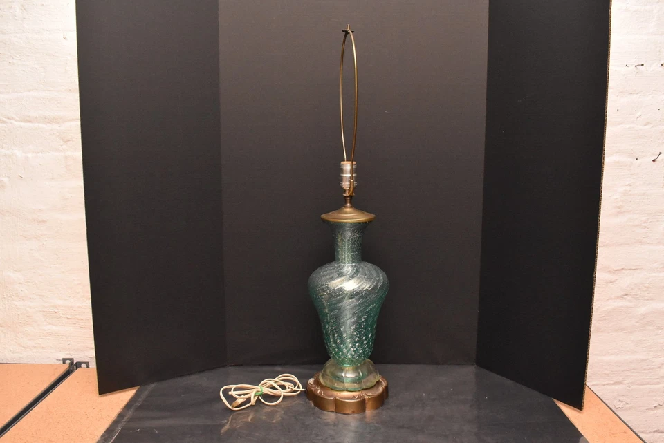 VINTAGE MCM BAROVIER & TOSO MURANO Green ART GLASS  LAMP SWIRLD Silver FLECK - Image 4 of 4