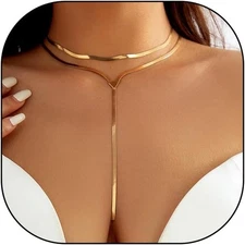 Chunky Gold Choker Necklace for Women,Trendy Silver Statement Necklace Long Snak