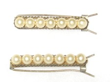 VINTAGE PAIR OF FAUX PEARL HAIR BARRETTS CLIPS - 1.5 INCHES