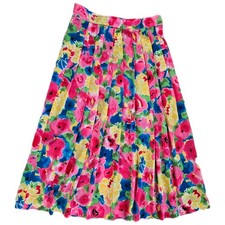 VTG 80s Evan-Picone Floral Pleated Midi Skirt Pink Yellow Blue Women's Size 6