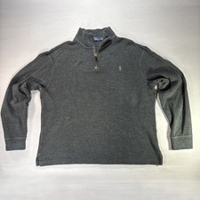Polo Ralph Lauren 1/4 Zip Pullover Large L Dark Gray Cotton Green Pony Golf Luxe
