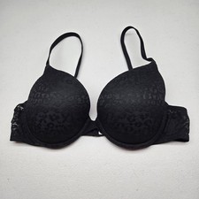 PINK Women Bra 36C Black Animal Print T Shirt Underwired Lace Strap READ