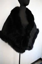 Knit 100% real mink fur cape/poncho black neck wrap /women shawl 150 *55cm scarf