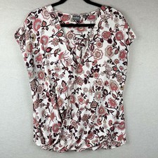Blusa Soho New York & Company Mujer XL Rosa Marrón Paisley Imitación Envoltura Sobrepelliz