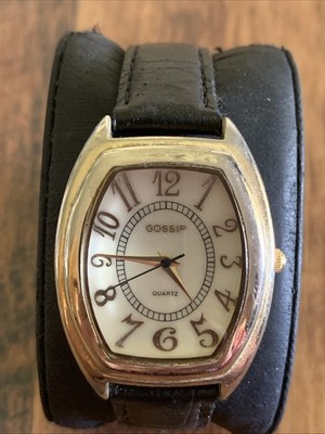 Gossip Mother of Pearl Dial Women's Watch GSP545A Black Leather Band New Battery
