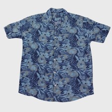 Jack O'Neill Hawaiian Shirt Men Large Blue Floral Tropical Short Sleeve AOP