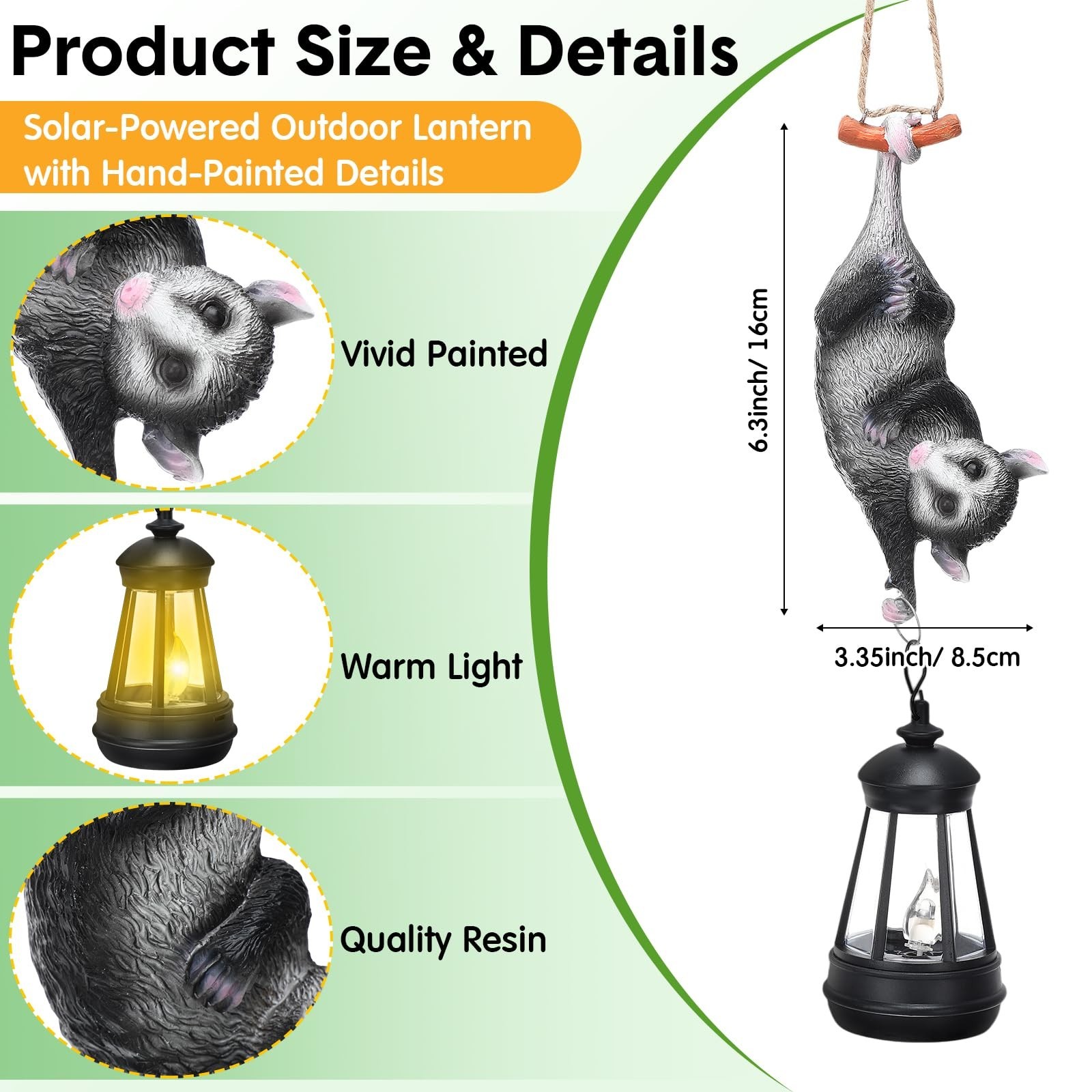 Gerrii Solar Light Outdoor Statues Resin Animal Upside Down with LED Lantern ...