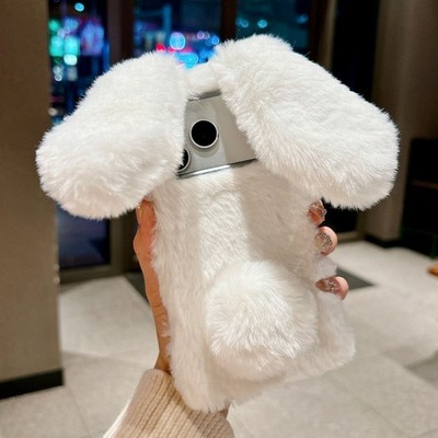 Handyhülle für iPhone 17 Pro Max Air 16 15 14 13 Kaninchenohr Plüsch Fluffy Case