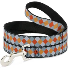Dog Leash Diamond Plaid Grays/Orange