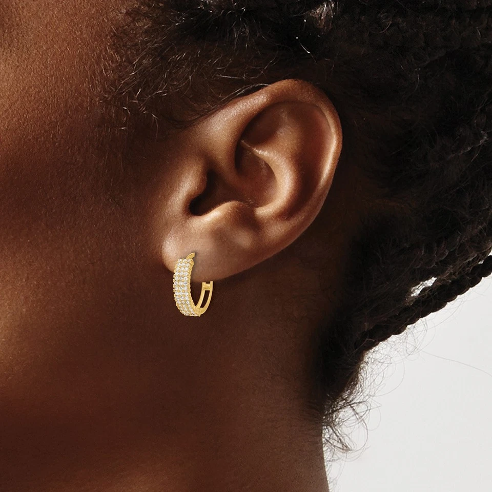 Pendientes de aro con bisagras de circonita cúbica de corte redondo pulido de oro amarillo de 10K de 4 mm 1,5 g Foto 3 de 4