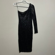 Fashion Nova Women's Dress Junior's S Black Sequin One Shoulder Long Sleeve Mini