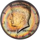 MS64 1964 50C Kennedy Silver Half Dollar, PCGS Trueview- Vivid Rainbow Toned