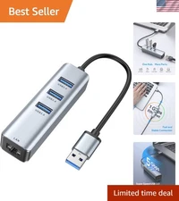 USB 3.0 to Ethernet Adapter - 3-Port Hub with Plug and Play Convenience