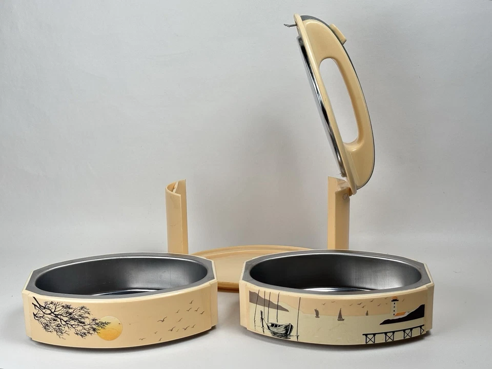 Bandejas de caja de almacenamiento Bento apilables vintage de 2 niveles con mango de melamina comida fría caliente Foto 4 de 4