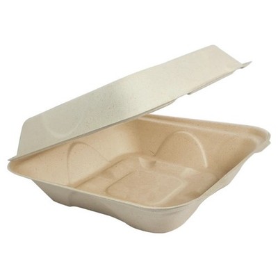 100% biodegradable Compostable Fiber Clamshell Container, 8''L x 8''W, 100 ct