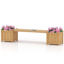 3 Seat Outdoor Bench with Planters Wood Garden Planter Box Set Natural