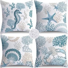 Outdoor Waterproof Pillow Covers 18x18 Set of 4 Ocean Decorative Outdoor Throw