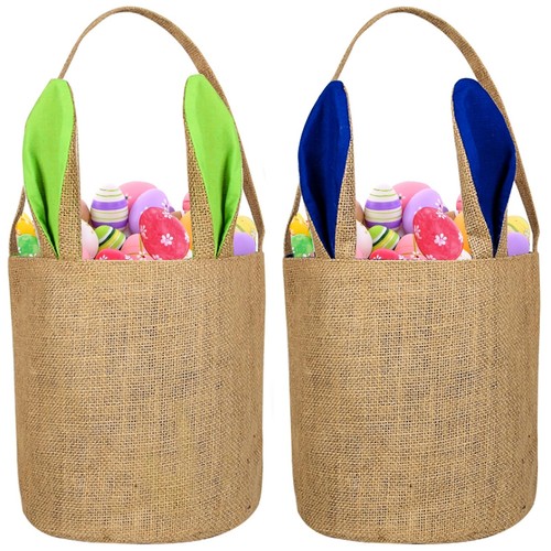 2 Pcs Easter Eggs Baskets for Kids,Canvas Personalized Easter Bunny Hunt Bask...