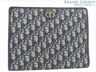 Christian Dior 30 Montaigne Diar Trotter Clutch Bag Navy Beige Black Canvas