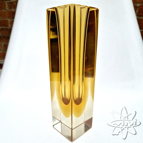 MURANO SOMMERSO LARGE BLOCK ART GLASS VASE - CLEAR AMBER - 21cm - Picture 4 of 10
