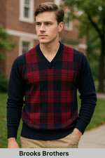 Vintage Brooks Brothers 100 Wool Sweater Made in England Medium V-Neck Plaid