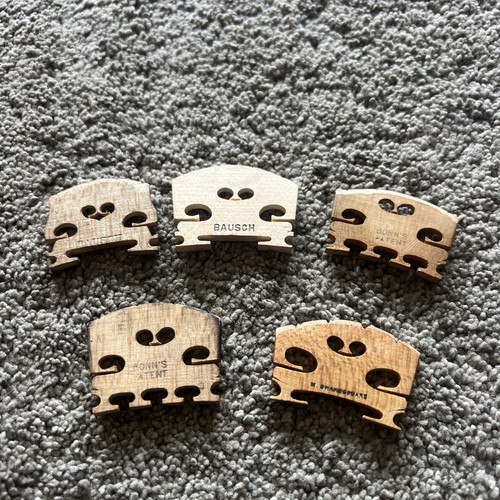 5 Vintage Violin Bridges 2x Bausch 2x Bonn’s Patent Shakespeare Luthier Parts