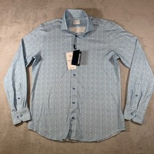 Emanuel Berg Modern Fit 4Flex Blue Geometric Floral Sport Shirt Mens 15.75 M