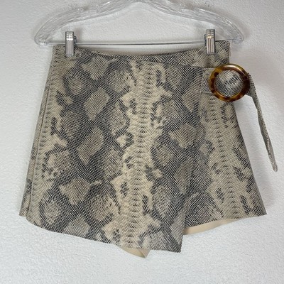 Zara Skort Womens Small Mini Snake Print Side Buckle Wrap Skirt Shorts Stretch