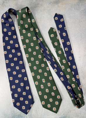 Vintage Giorgio Passigatti Necktie Lot 2 100% Silk Italy Made Floral Edelweiss