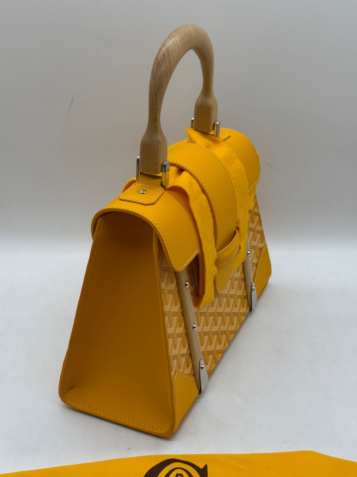 $7600 Goyard Saigon Top Handle Bag Coated Canvas with Leather PM yellow image 7
