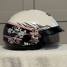 Harley Davidson Blanco Rosa Negro Floral Medio Casco Punto Mujer XL con Escudo Transparente