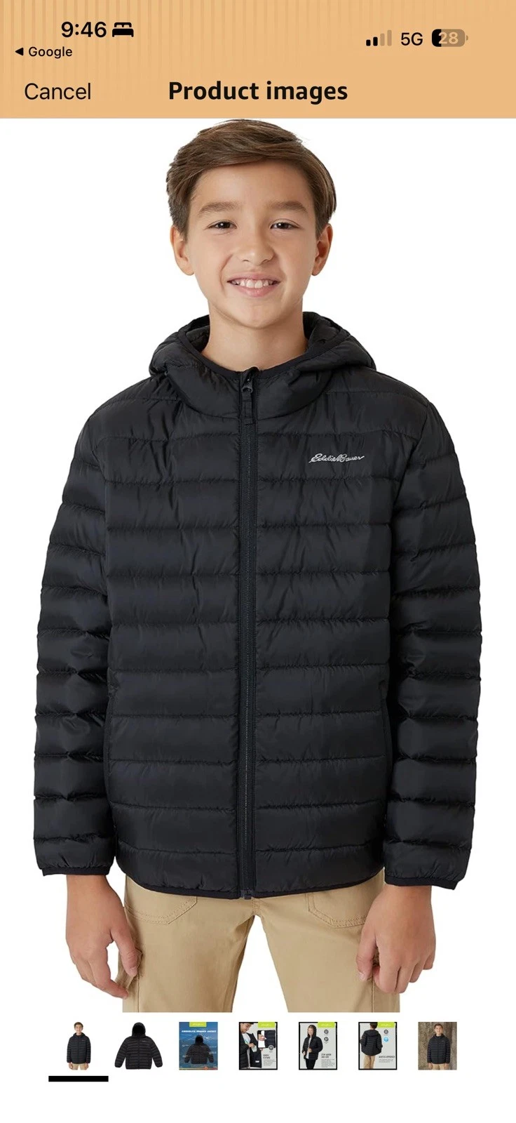 Eddie Bauer Jacket Youth XL Black 16 Hooded Down Puffer Outdoors