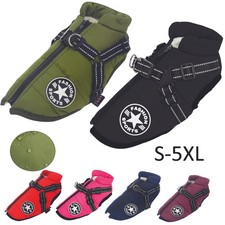 Dog Coat Waterproof With Harness Jacket Raincoat Winter Zip Coats Pet Hole Warm